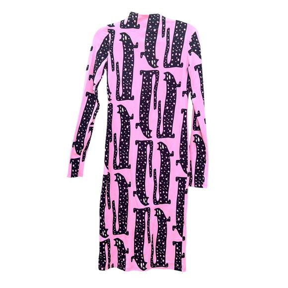 Nooworks | NWOT Psychedelic Cat Print Mock Neck Midi Dress Pink Black Size XS - Picture 1 of 6